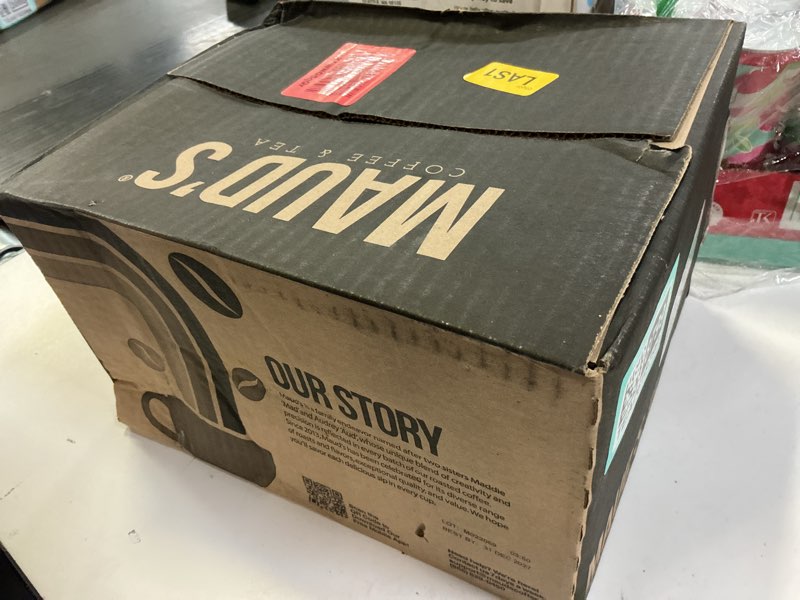 Condition photo showing New/Like New for (Best By 31/Dec/2027) Maud's Decaf Dark Roast Coffee Pods, 100 ct, Decaffeinated Recyclable Single Serve Pods – 100% Arabica, Compatible with Keurig K Cups Maker Decaf Dark Roast 100 Count (Pack of 1)