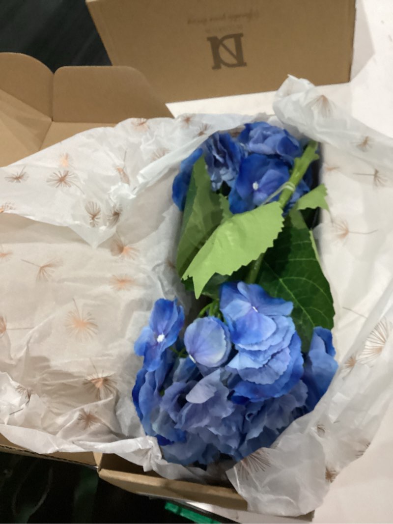 Condition photo showing Good Condition for 4Pcs 21” Hydrangea Artificial Flowers, Large Real Touch Hydrangea, Lifelike Faux Blue Hydrangeas, Fake Hydrangea Stems Perfect for Home Decor, Wedding, Party, Christmas,Centerpiece Decor- Blue