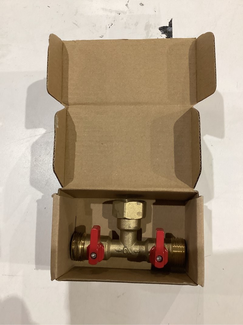 Condition photo showing As Is for 3/4" hose splitter 2 way water splitter male connectors allows you to run 2 hoses, hose quick connectors, hose spigot 2 way hose splitter