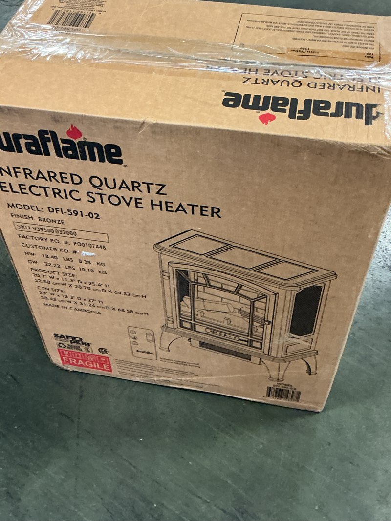 Condition photo showing New/Like New for duraflame Freestanding Electric Fireplace Stove Heater with 3D Flame Effect for 1,000 Sq. Ft, Bronze