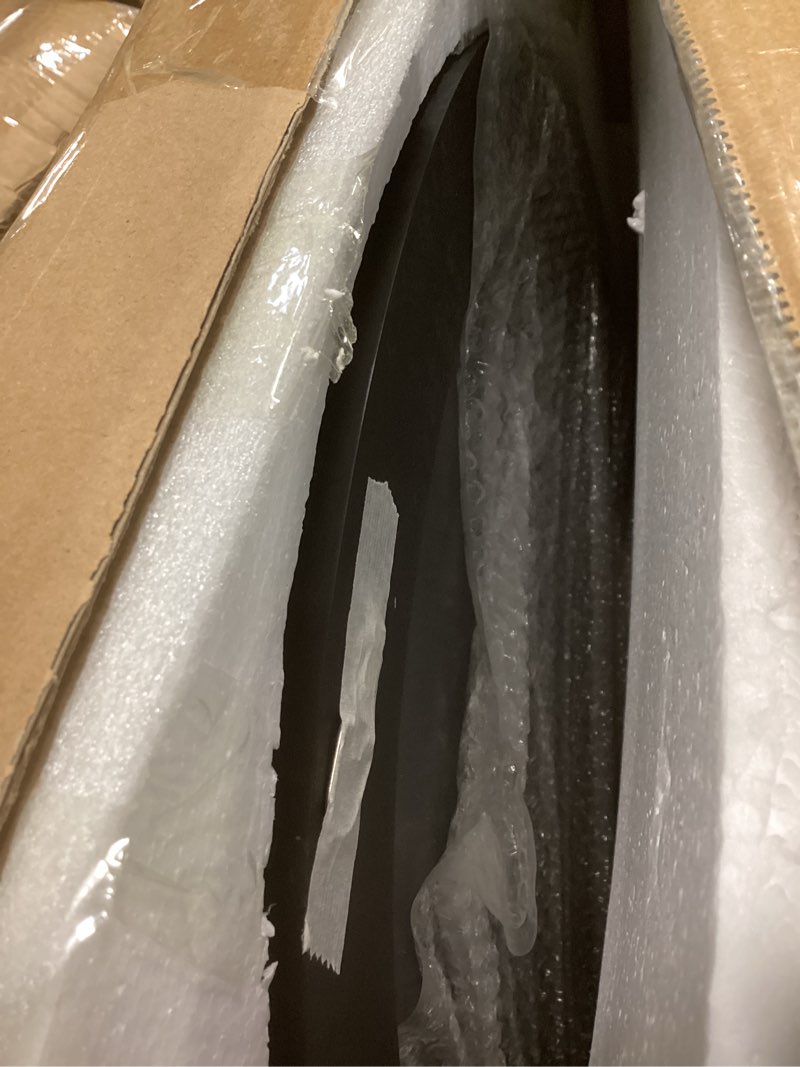 Condition photo showing Good Condition for 24"x32" Black Irregular Oval Bathroom Mirror Asymmetrical Aesthetic Wood Framed Vanity Mirror for Living Room Bedroom Entryway Hanging Horizontally or Vertically