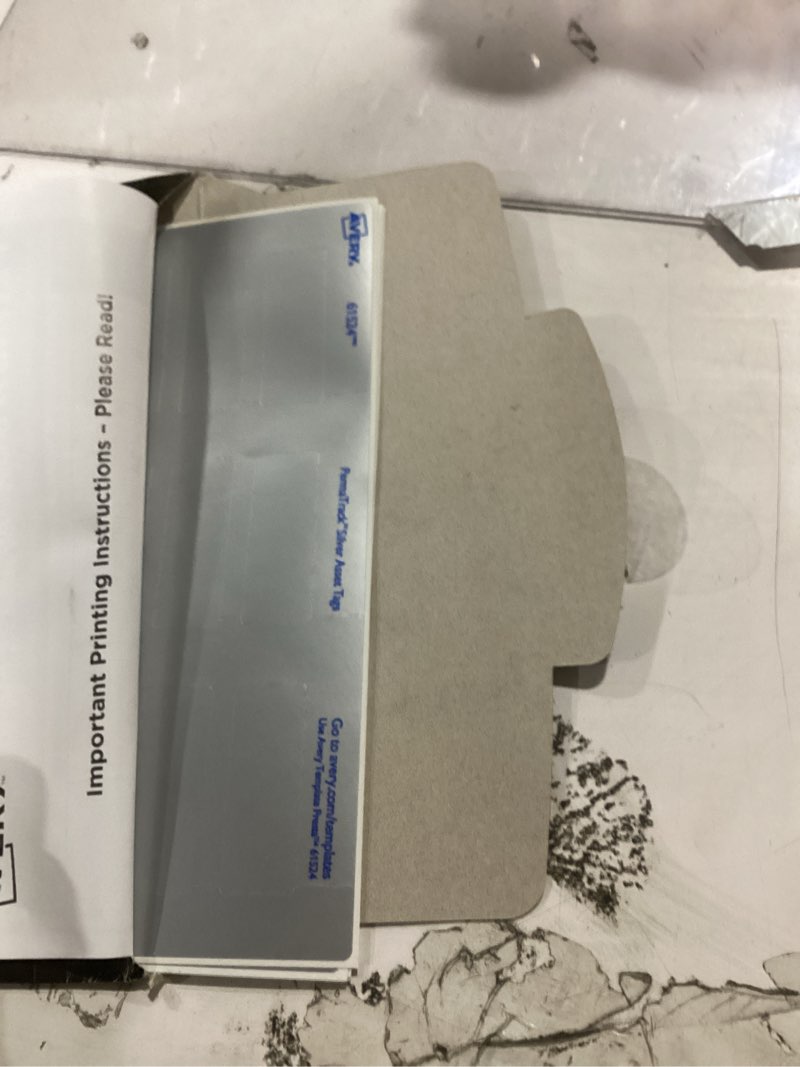 Condition photo showing As Is for (6 sheets unsure total count) avery metallic asset tag labels, 3/4 x 2, laser printable tags, 240 waterproof labels (61524) 3/4\" x 2\" metallic