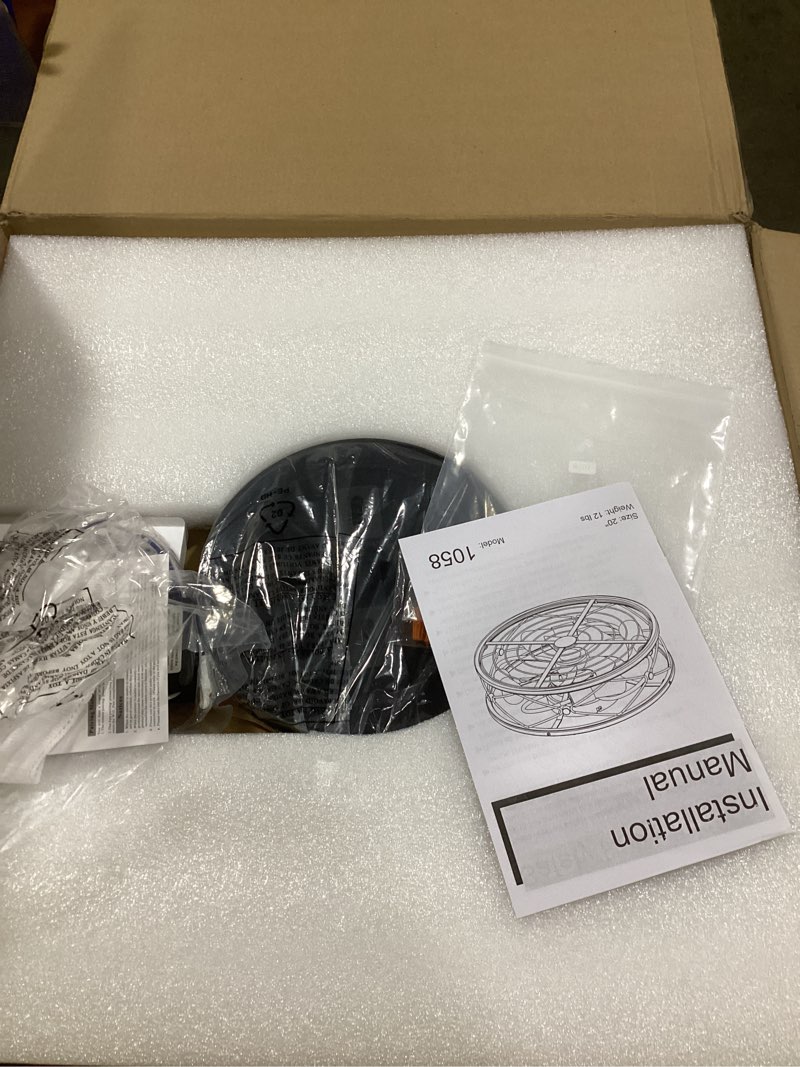 Condition photo showing As Is for tiferor 20" low profile caged ceiling fans with lights and remote, farmhouse flush mount ceiling fan with 3 speeds reversible motor, for kitchen, bedroom (bulbs included) 20 in brown