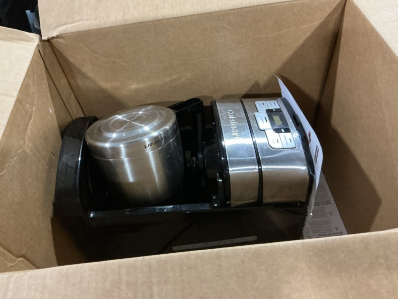 Condition photo showing As Is for cuisinart automatic grind & brew 10-cup coffee maker with blade grinder, programmable coffee machine glass carafe with 1-4 cup setting, brew pause, grind-off option, dgb-450nas, black/stainless steel 10-cup thermal automatic grind & brew black/stainless