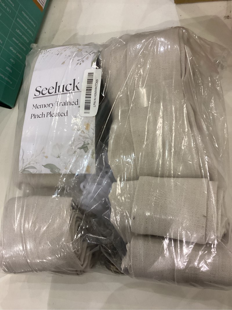 90 Inch Long Linen Curtains Pinch Pleated for Living Room 2 Panels Set Neutral Beige Flax Boho Semi 