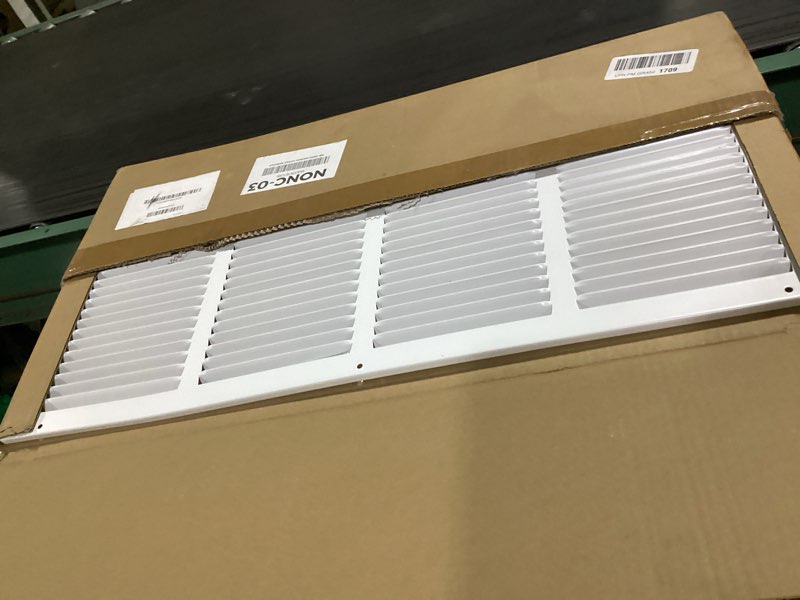 Condition photo showing As Is for fits 8x10 duct opening stamped steel return air grille vent cover grille for sidewall and ceiling in white surface dimensions: 9.75"w x 11.75"h (8" w x 10" h duct opening)