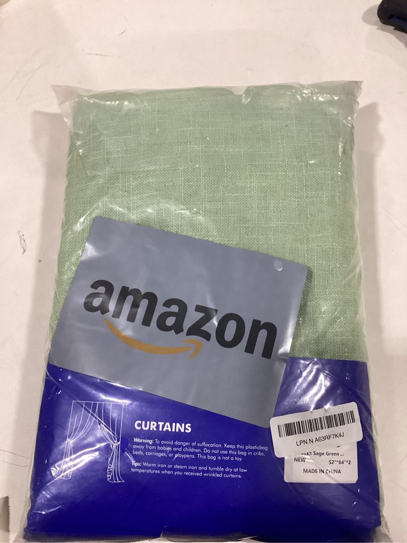 Condition photo showing New/Like New for MIULEE Sage Green Linen Curtains 84 Inch Length for Bedroom Living Room, Soft Thick Linen Textured Window Drapes Semi Sheer Light Filtering Back Tab Rod Pocket Burlap Look Spring Decor, 2 Panels 52"W x 84"L (Pack of 2) Sage Green