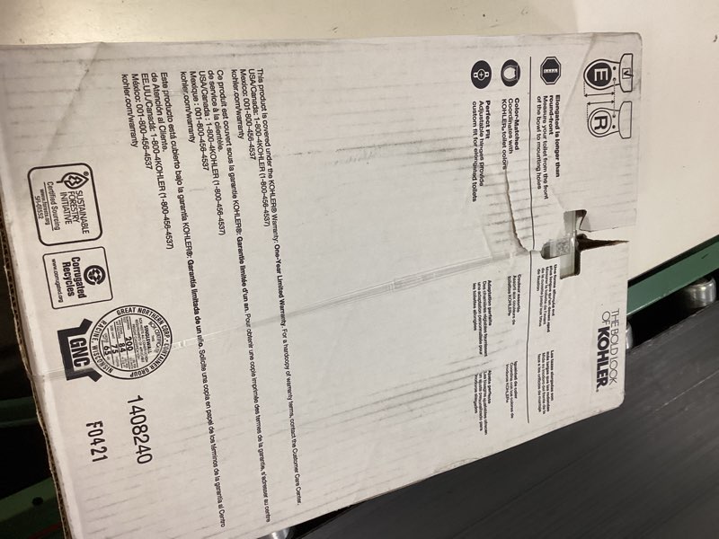 Condition photo showing Good Condition for kohler 4636-rl-0 cachet readylatch elongated slow close toilet seat, soft close toilet seat quiet lid, contoured grip-tight bumpers installation hardware, apartment essentials, white white elongated ready latch