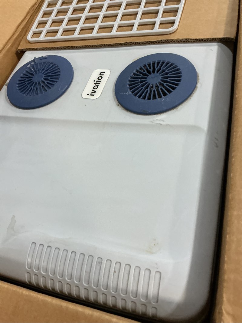 Condition photo showing As Is for ivation electric portable 45 l cooler & warmer w/ wheels & handle  for travels