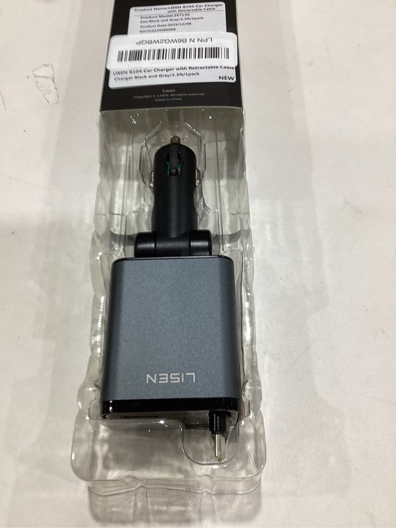 Condition photo showing Good Condition for LISEN Retractable Car Charger, for Valentines Day Gifts for Him, 69W Cars Adapter USB C Fast Charger for iPhone 17 Pro Max 16, Car Accessories Gadgets for Men, Anniversary Birthday Gifts for Men Women Grey 31.5 Inch