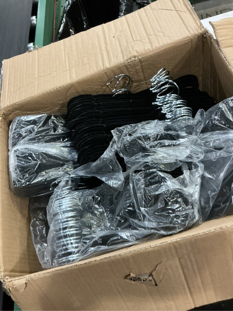 Condition photo showing Good Condition for 100 pack velvet hangers non slip, felt pants hangers thin space saving clothes hanger flocked strong durable ganchos para colgar ropa with 360°swivel hook for pants jeans shorts tank top, black black 100