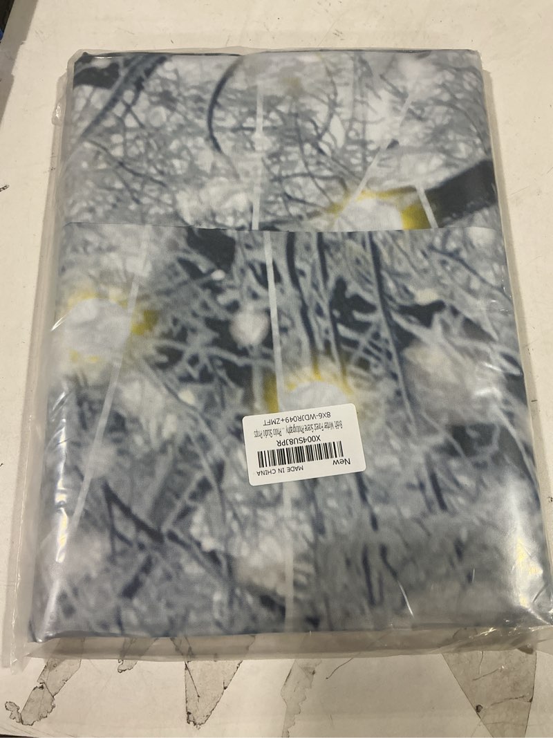 Condition photo showing New/Like New for 8x6ft Winter Forest Scene Backdrop Bokeh Glitter White Snow Wonderland Snowflake Landscape Background for Christmas Holiday Family Party Decorations Banner Portrait Photo Studio Props