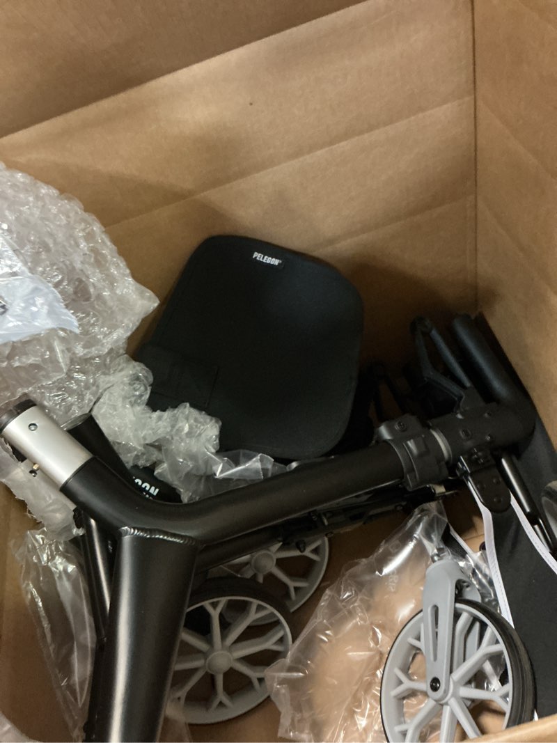 Condition photo showing As Is for pelegon rollator walker with seat for seniors – lightweight foldable walker with padded seat & backrest, adjustable handles, reflective frame, carry bag – heavy-duty 300lb support - black