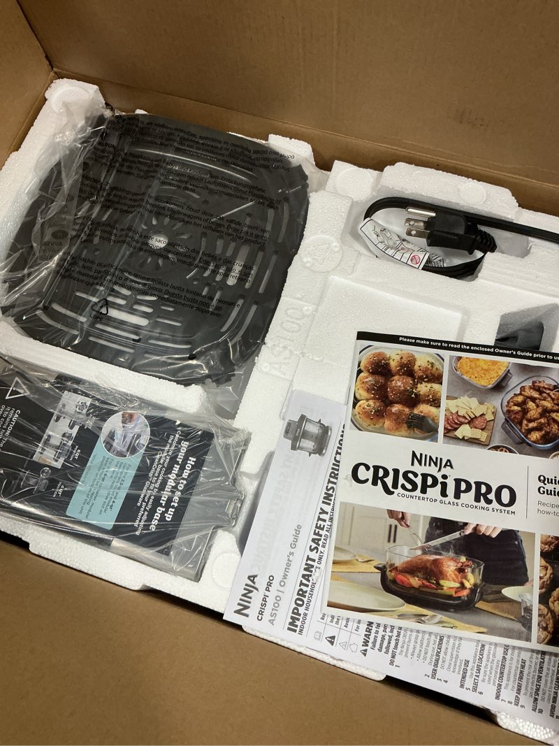 Condition photo showing Good Condition for Ninja Crispi Pro 6-in-1 Glass Air Fryer | 6qt & 2.5qt Glass Containers with Storage Lids | Non-Toxic | Meal Prep, Microwave, Freezer & Dishwasher Safe | Air Fry, Bake & More | Bone | AS101LG