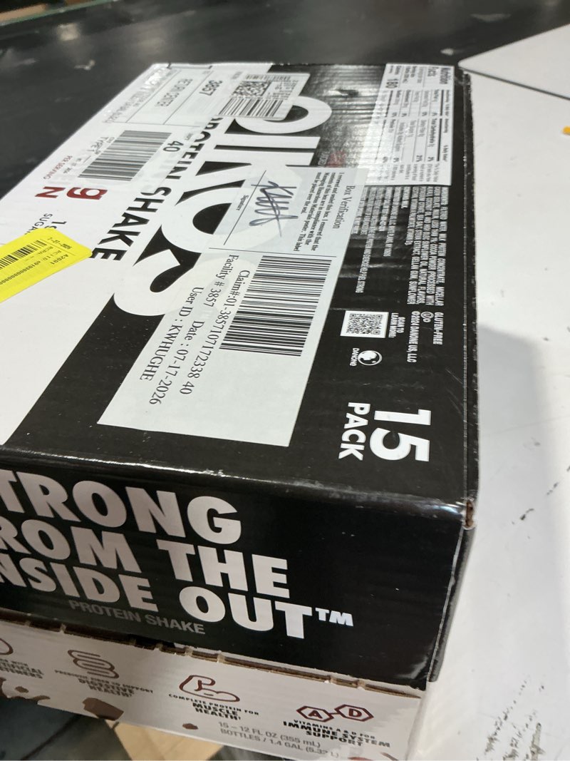 Condition photo showing New/Like New for oikos protein shake chocolate 30g protein shelf stable 12 fl oz bottle 15 count