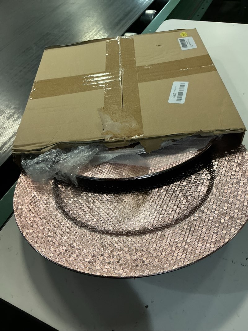 Condition photo showing Good Condition for charger plates set of 6, decorative plate for table setting, plastic plate chargers for dinner plates (pink) shining pink