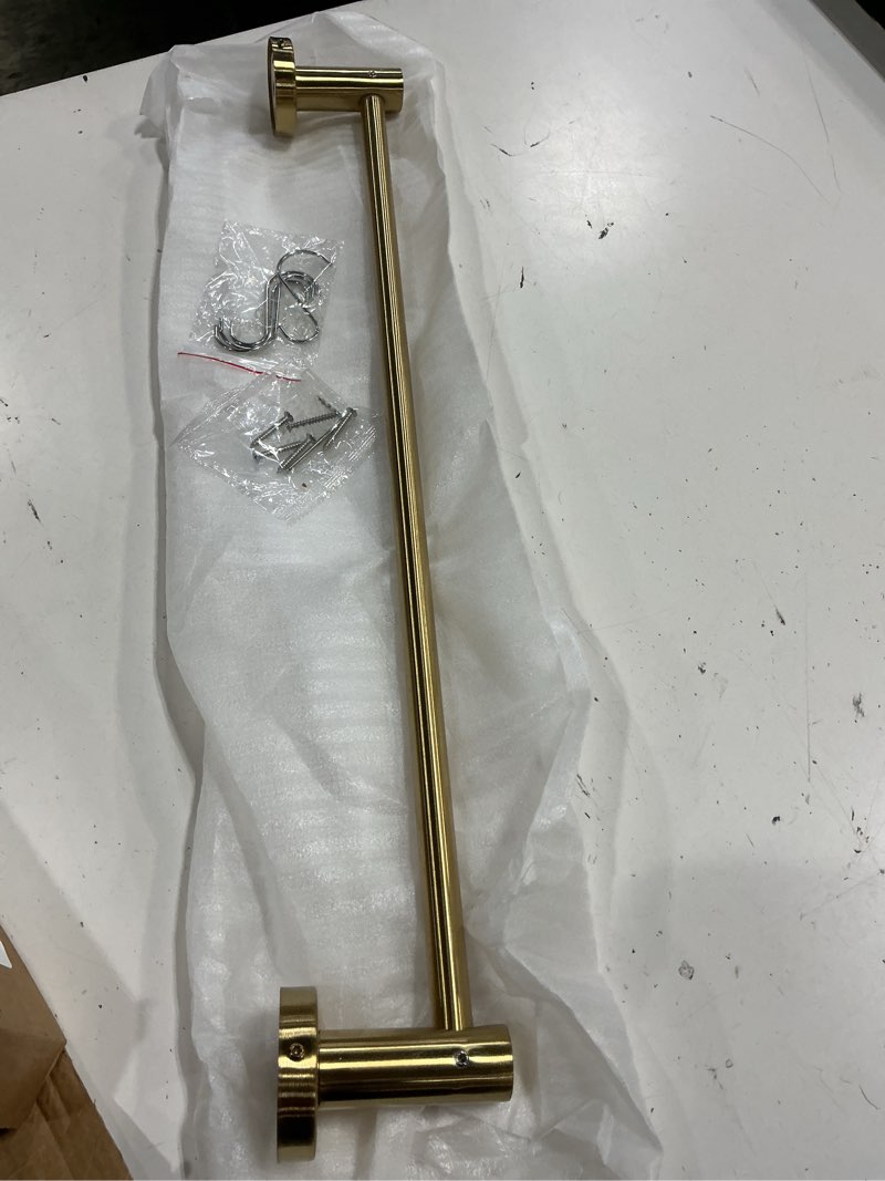 Condition photo showing Good Condition for adjustable single bath towel bar 23.6 to 42 inch, zuext brushed gold stainless steel towel holder hanger, expandable wall mounted towel rail for bathroom kitchen washroom,1" tube towel rail racks gold single towel bar 1