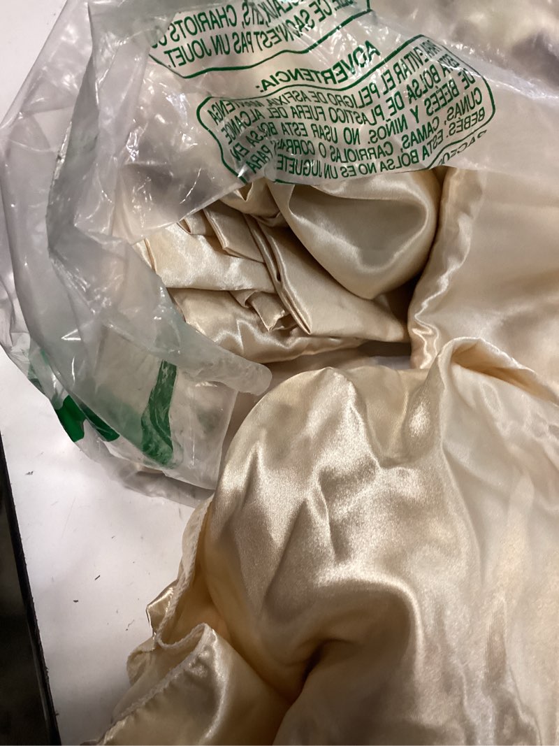 Condition photo showing Good Condition for mceast 8 pack satin rectangular tablecloth, 102 x 58 inches, champagne | glossy smooth silk fabric tablecloth, elegant table overlay decor for wedding, banquet, party celebration champagne 6