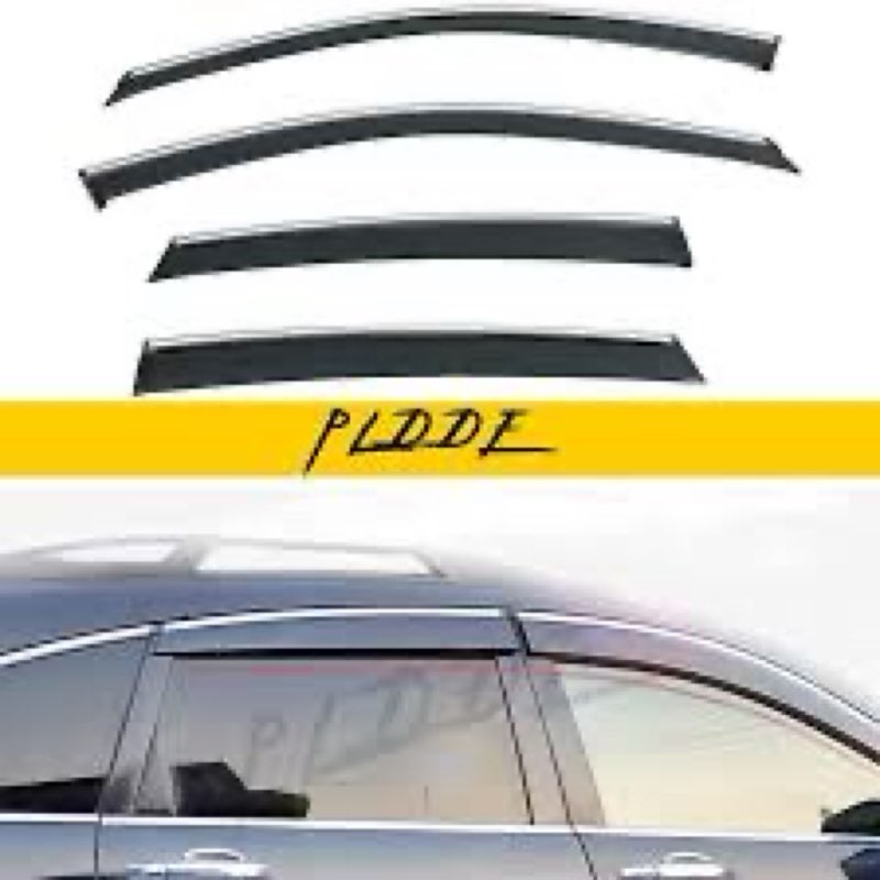 pldde 4pcs smoke tint with chrome trim outside mount tape on/clip on style pvc sun rain guard window