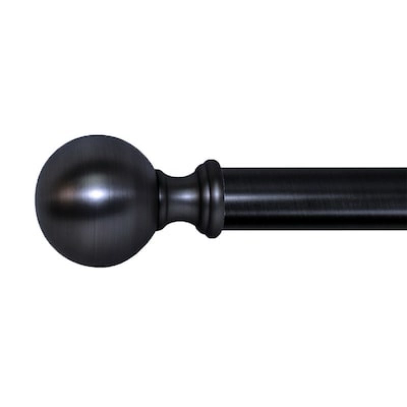 style selections 48-in to 84-in matte black steel single curtain rod with finials
