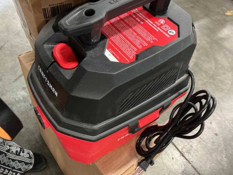 Condition photo showing As Is for craftsman 3-gallon 3 hp corded wet/dry shop vacuum with accessories included