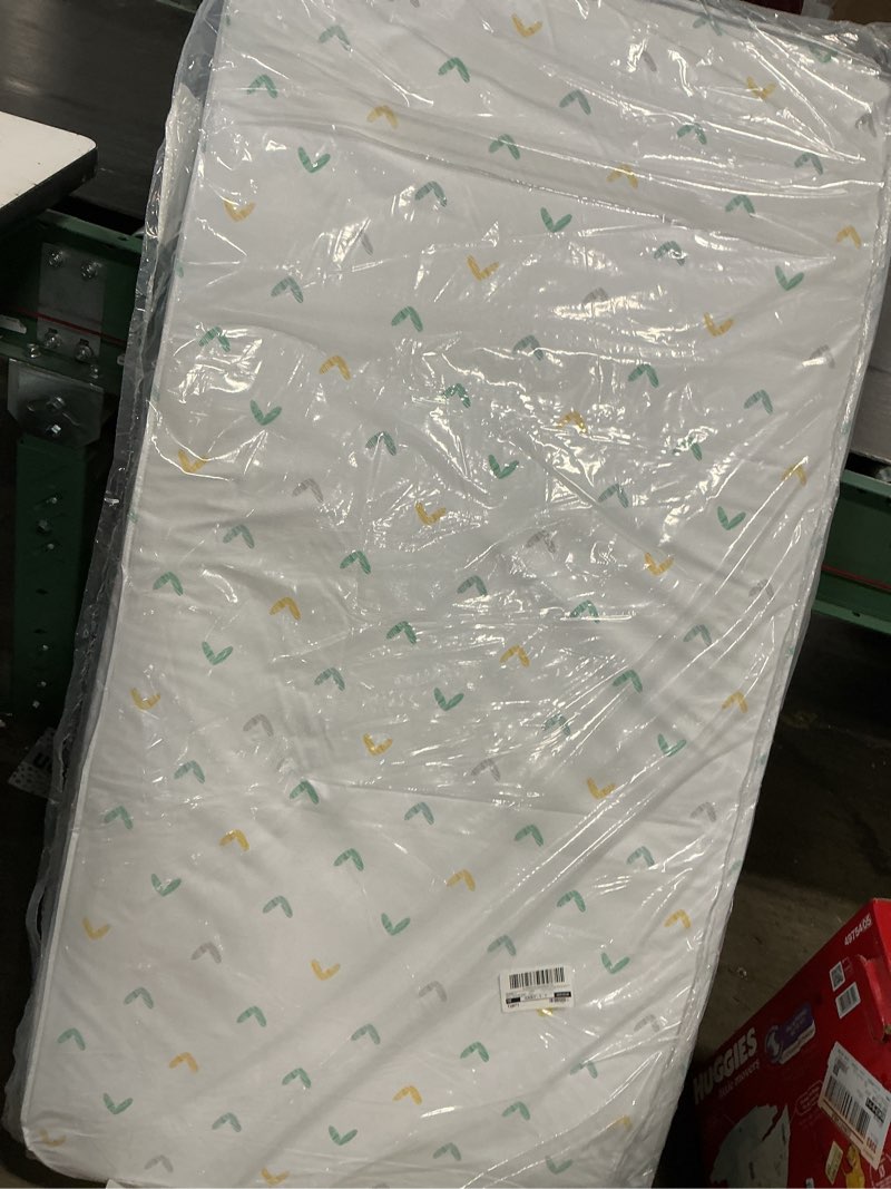 Condition photo showing New/Like New for kolcraft sleepy little one crib and toddler mattress: firm feel, 5" thickness, waterproof cover, continuous coils