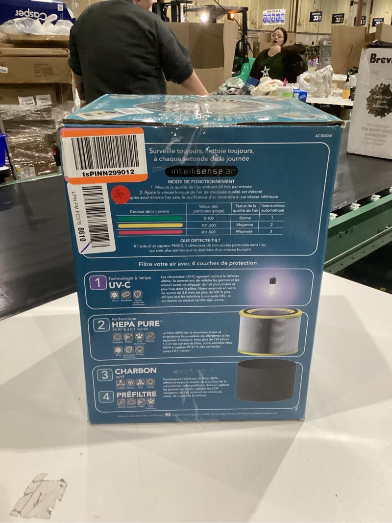 Condition photo showing Good Condition for GermGuardian Airsafe+ HEPA Air Purifier for Home, Large Rooms Up To 1043 Sq. Ft. with HEPA Air Filter, UV-C Light & Air Quality Sensor, AC3000W, White Airsafe+ Intelligent Air Purifier with UV-C light - White