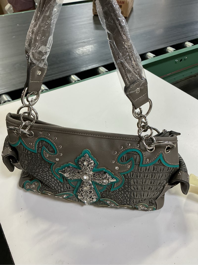 Condition photo showing New/Like New for justin west concealed carry western croc cross duo color shoulder handbag purse
