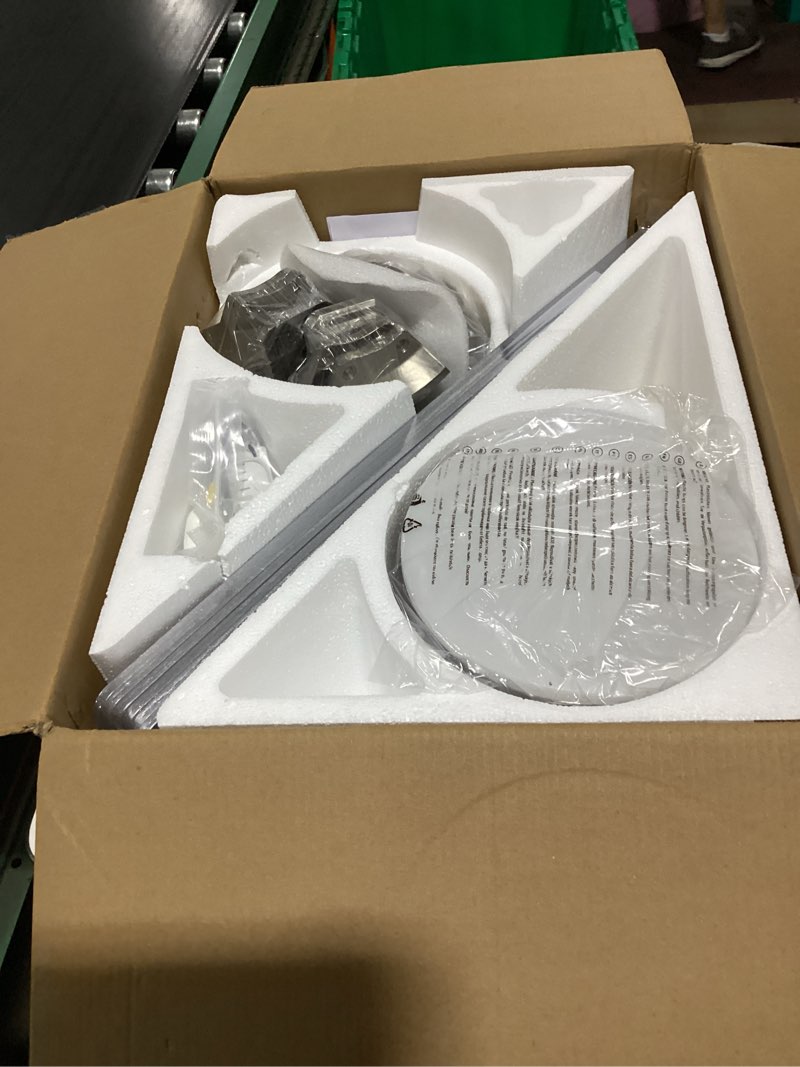 Condition photo showing New/Like New for ceiling fans with lights and remote control, brushed nickel flush mount ceiling fan with light 3-color dimmable, memory for lighting and fan reversible, 6-speed, timer, indoor/outdoor use, 52 inch nickel 2403 52 inch