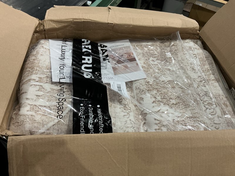 Condition photo showing Good Condition for madane 8x10 area rugs for living room, machine washable vintage natural rug with non-slip backing, soft large throw rug, thin carpet for bedroom dining room farmhouse (8 x 10, beige/brown) beige/brown 8' x 10' (rectangular)