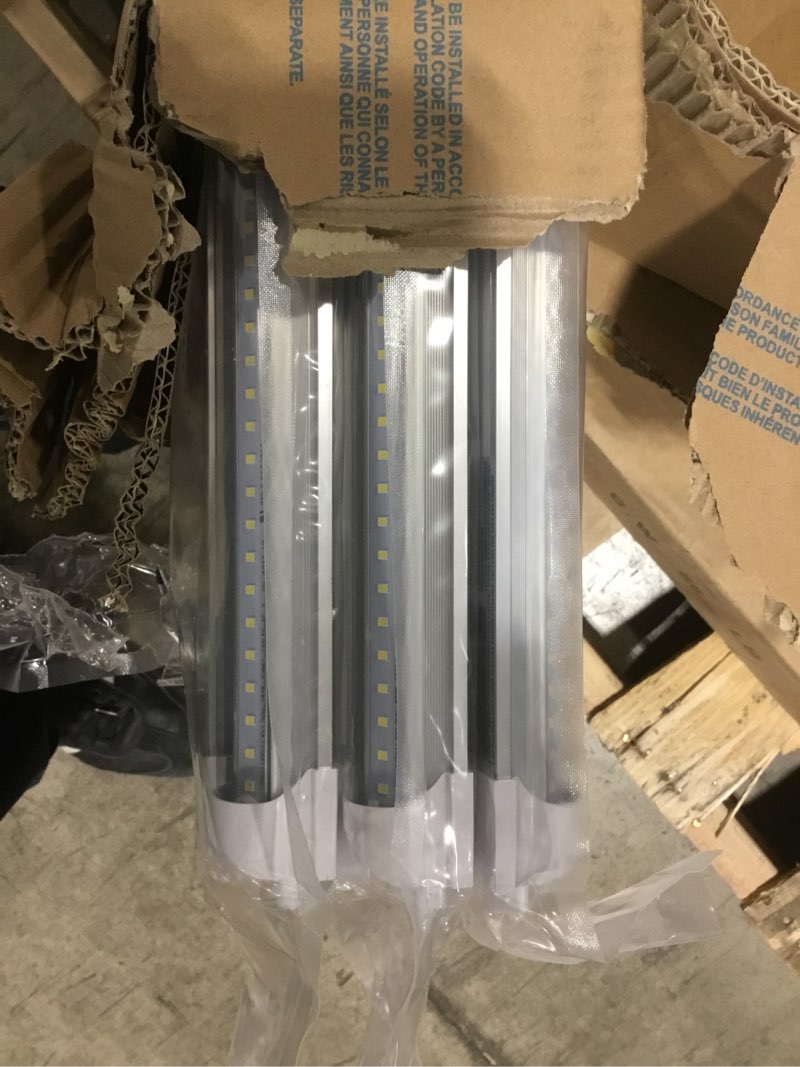 Condition photo showing As Is for JESLED 8FT LED LED Shop Lights 10-Pack - 100W 15000LM 6500K Cool White - V-Shape Linkable T8 Tubes for Garage & Warehouse - Plug & Play Clear Cover High Output Lighting 8ft 10-Pack
