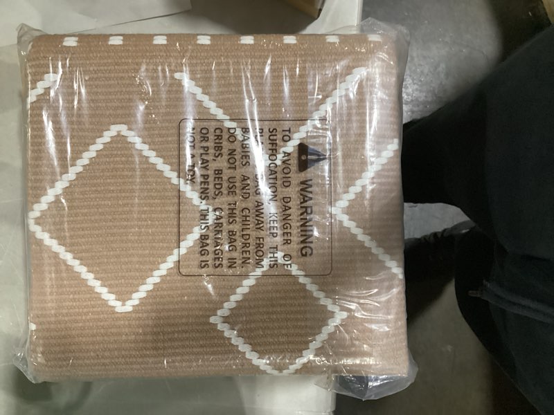 Condition photo showing As Is for Hallway Runner Rug 2x5, Washable Kitchen Runners Non Slip, Ultra Thin Entryway Floor Mat Fit Under Door, Soft Low Pile Cotton Boho Carpet for Laundry Outdoor Bedroom Brown/Bote 2' x 5'