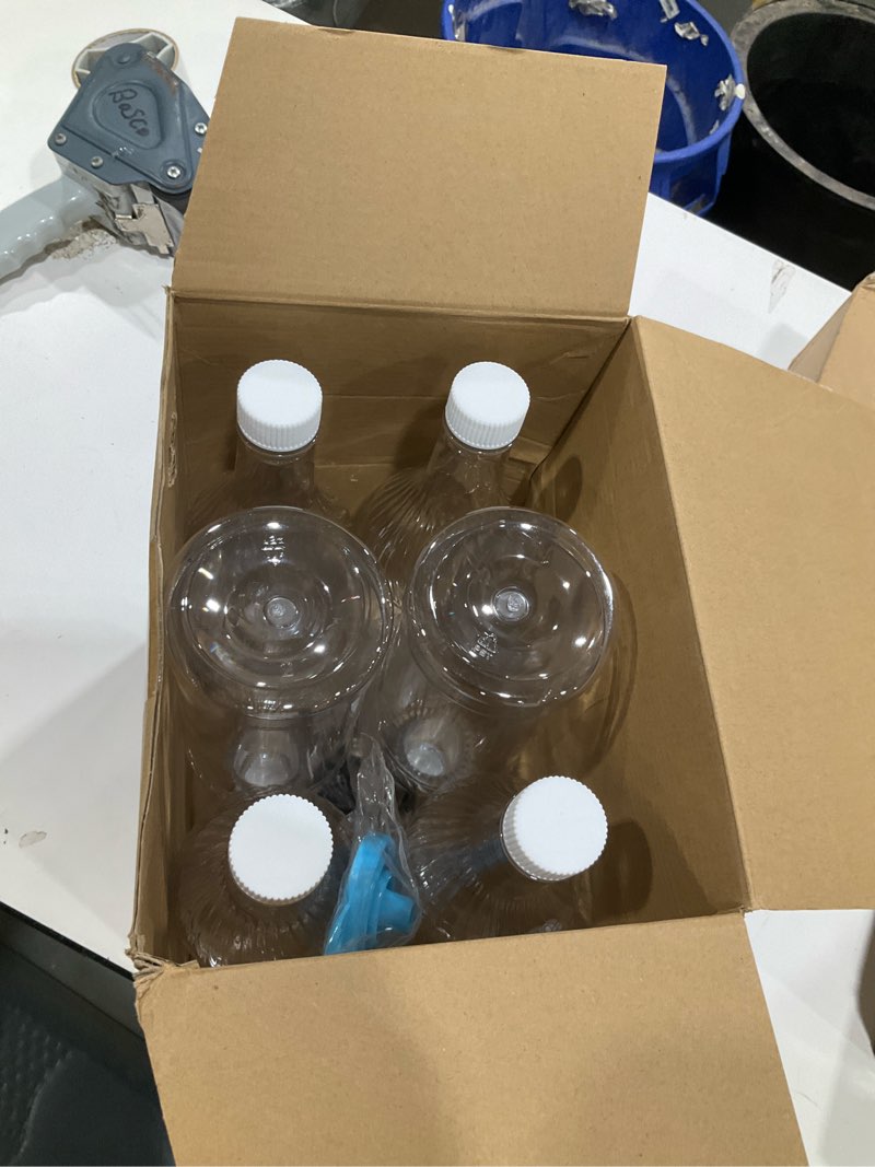 Condition photo showing Good Condition for dandat 6 pieces 32 oz plastic long neck bottles with pourer and caps plastic juice pour bottles with stainless steel pourers tapered spout for liquor (silver bottle pourer) silver bottle pourer 6