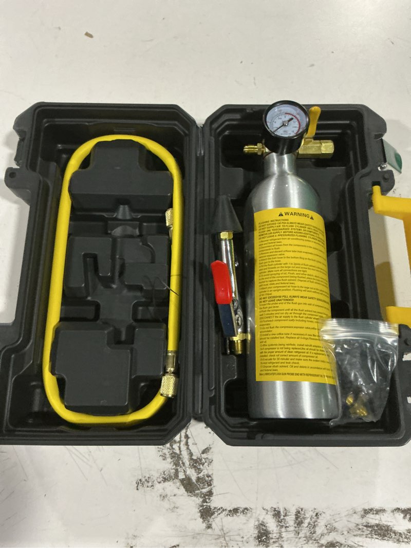 Condition photo showing Good Condition for rossesay ac flush kit air conditioner system flush canister kit ac drain line cleaner tool air conditioning pipeline cleaning tool set with gauge, air fittings and hose for car air conditioner pipe classic yellow