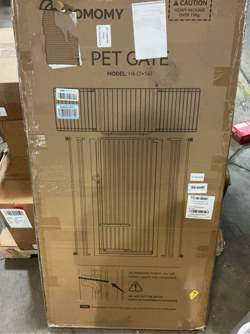 Condition photo showing New/Like New for comomy 71" extra tall pet gate for cats, 29.5-40.6" extra wide with adjustable cat door, pressure mounted easy walk through gate with door for stairs, doorways, kitchen (white) white 71" tall x 40.6" wide