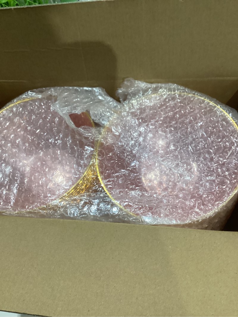 Condition photo showing Good Condition for Rubtlamp 50 Pack Clear Pink Disposable Bowls, Clear Plastic Bowls with Gold Rim, 12-16oz Premium Heavy Duty Plastic Dinner Bowls for Party, Wedding and Holiday 50 pack Pink Gold