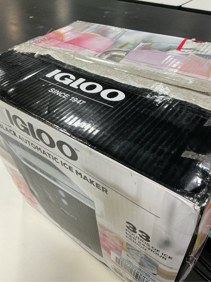 Condition photo showing As Is for Igloo Automatic Ice Maker, Self-Cleaning, Countertop Size, 26 lbs in 24 Hours, 9 Large or Small Ice Cubes in 7 Minutes, LED Control Panel, Scoop Included, Great for Water Bottles, Stainless Steel Stainless Steel 26 Lb Pro