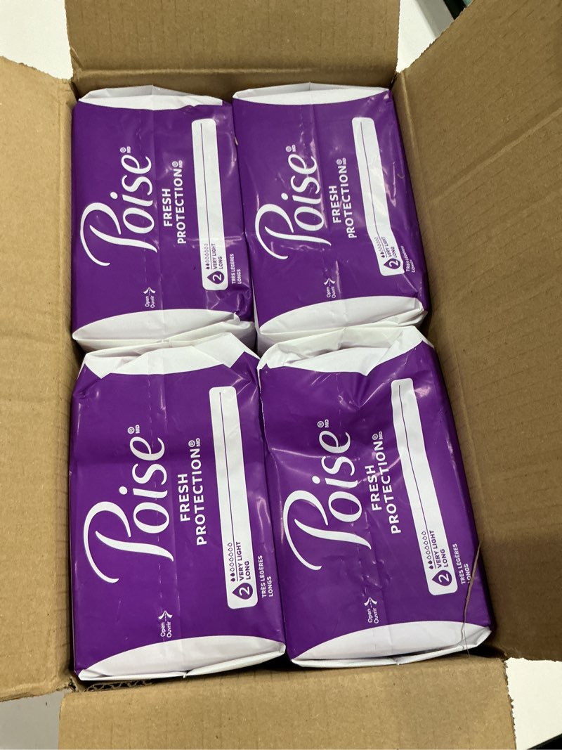 Condition photo showing New/Like New for poise daily liners, incontinence panty liners for bladder leaks, 2 drop very light absorbency, long length, 176 count of pantiliners (4 packs of 44), packaging may vary long length 176