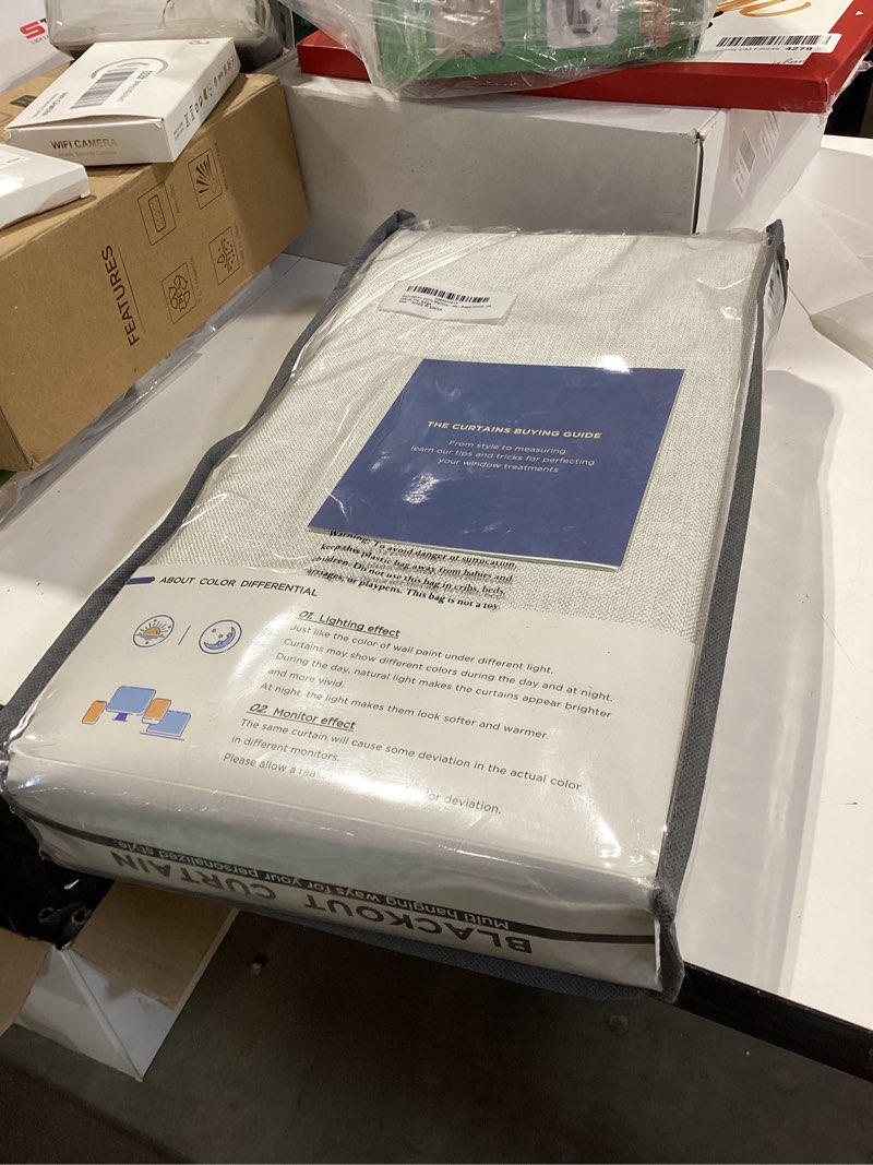 Condition photo showing New/Like New for inovaday 100% blackout curtains for bedroom, black out curtains 108 inch long, clip rings linen blackout drapes, thermal insulated room darkening for living room, 2 panels - beige,w50xl108 beige 50"w x 108"l (pack of 2)