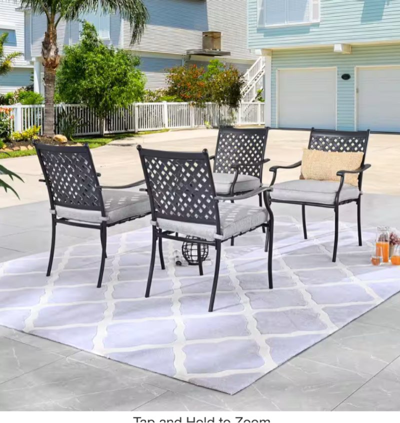 Metal Outdoor Dining Chair with Gray Cushion (4-Pack)