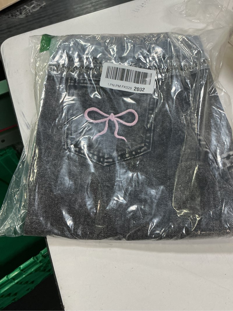 Condition photo showing Good Condition for Girls Wide Leg Jeans Baggy Bow Embroidery High Elastic Waist Denim Pants Cute Y2K Trendy Tween Streetwear 8-16Y Grey 11 Years