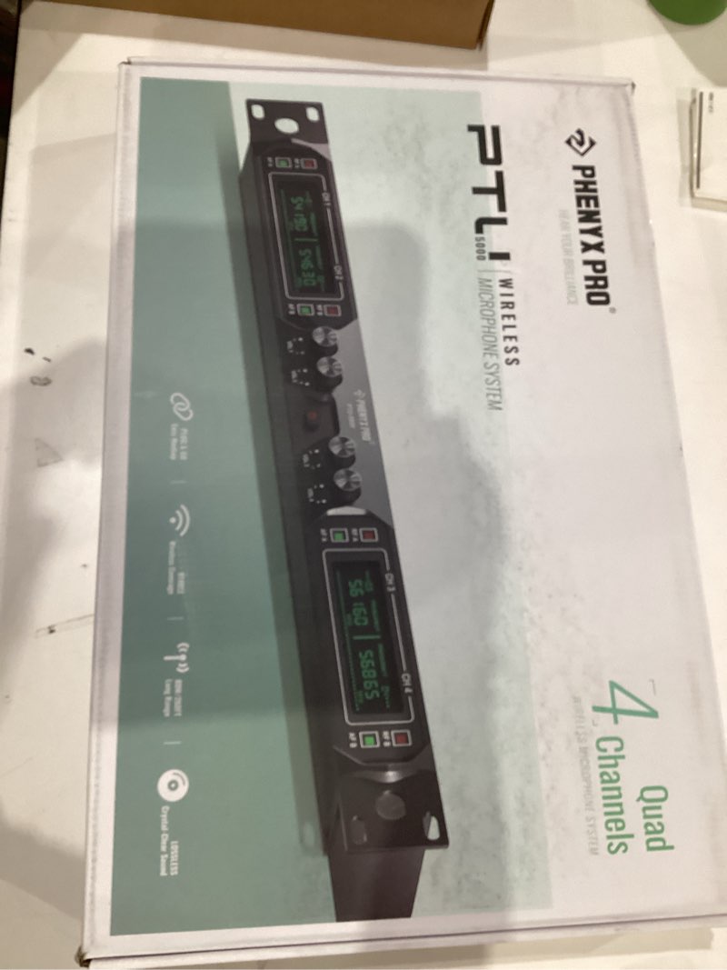 Condition photo showing New/Like New for Phenyx Pro Wireless Microphone System, 4-Channel UHF Wireless Mic Set with Handheld/Bodypack/Headset/Lapel Mics, Fixed Frequency Metal Cordless Microphone for Church,Singing,DJ(PTU-5000-2H2B)