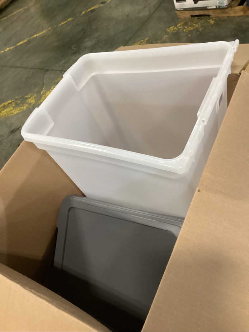 Condition photo showing Good Condition for iris usa dog food storage container 50 lbs, with removable rolling wheels & included scoop, for dog cat bird and other pets, food storage bin, keep fresh, made in usa, clear/dark gray 50 lbs dark gray