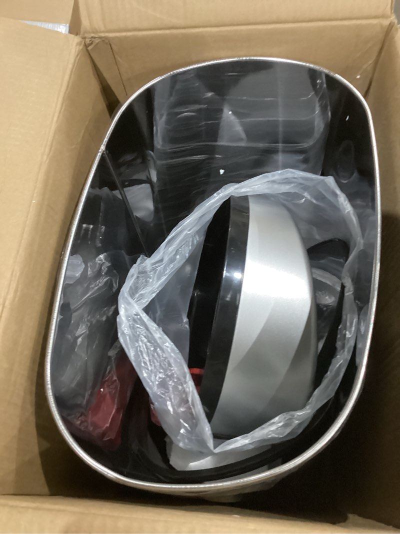 Condition photo showing Good Condition for iTouchless SensorCan 50 Liter / 13 Gallon Kitchen Trash Can with Lid & Odor Filter – Motion Sensor Stainless Steel Garbage Bin for Home, Office, or Garage – Slim Oval Shape, Large Capacity Design Light Silver, Black