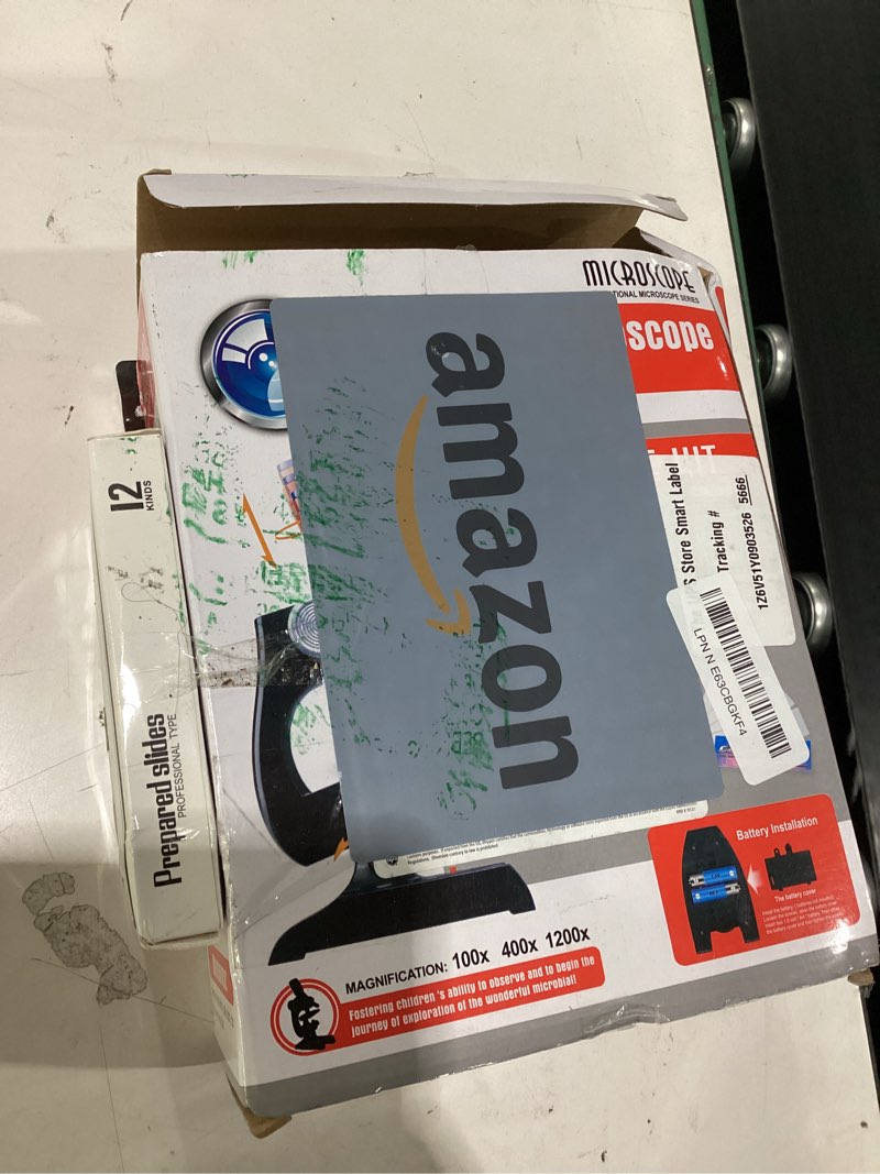 Condition photo showing Good Condition for missing peice kids microscope kit with led light - 100x/400x/1200x magnification for stem learning, 12 prepared slides, easy-to-use science learning kit (ages 5-12)