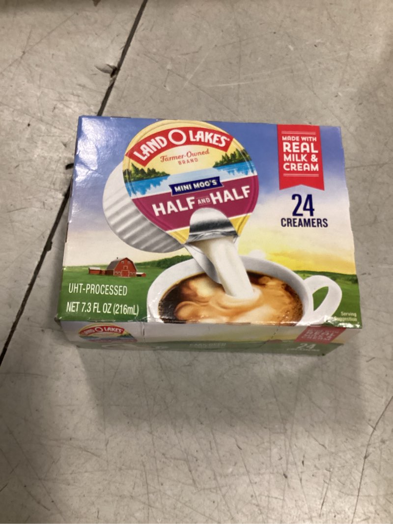Condition photo showing New/Like New for (Best by 12/Feb/2026) Land O Lakes Mini Moo’s Half & Half Creamer Singles, Shelf-Stable, 24 Count 