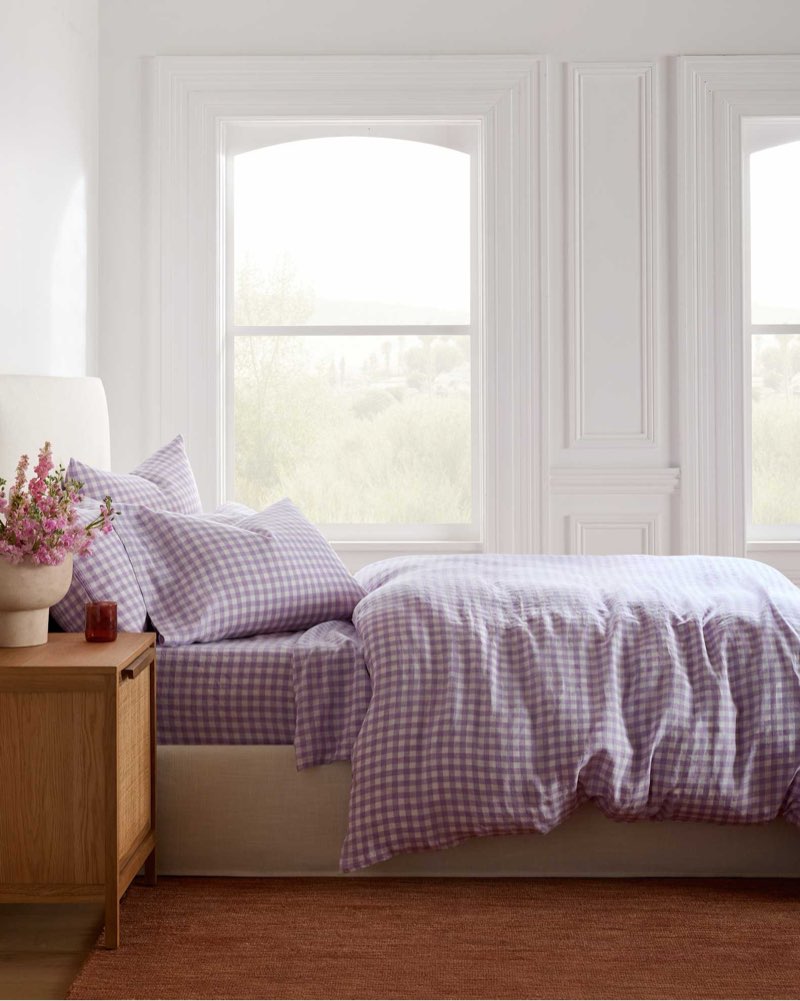 quince,european linen duvet set of 3 pcs (king/cal) lavender gingham