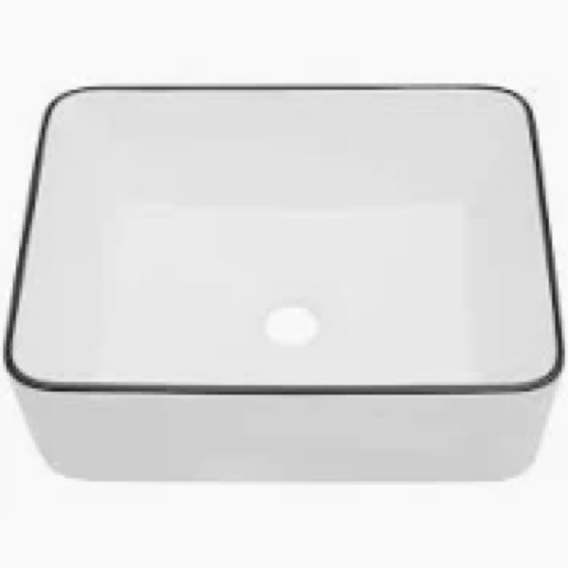 GHOMEG 16 Inch Bathroom Vessel Sink White Bathroom Sink Ceramic with Black Rim 16x12 Inch Above Coun