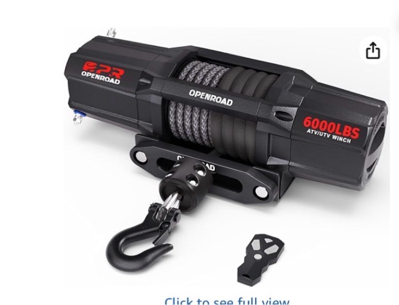 openroad 6000 lbs utv winch, waterproof ip67 electric trailer 6k winch with 1/4"×50ft synthetic rope,wireless remote and winch stopper (6000lb with mounting plate)