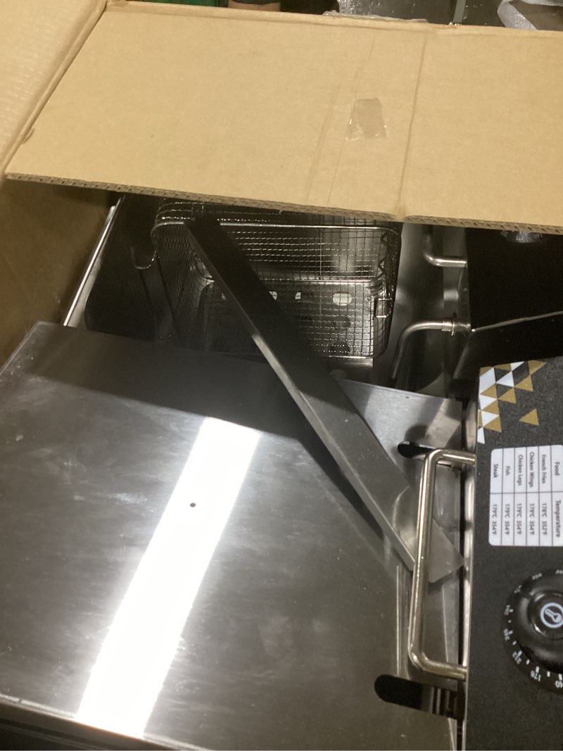 Condition photo showing As Is for electric deep fryer 17.2l/18.2qt stainless steel dual tank commercial fryer with basket, 3400w 110v countertop deep fryer for home kitchen and restaurant use with oil thermometer & temperature control 82